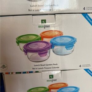 Wean Green Glass lunch Bowl 4pk with sealable Lids 13oz freezer, dishwasher safe